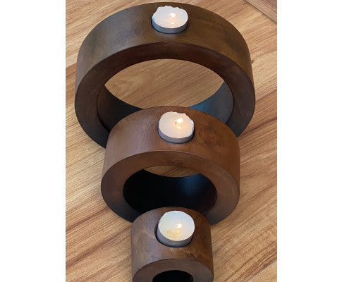 Candle holder set of 3 concentric wooden designed stye