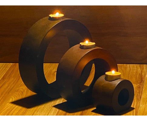 Candle holder set of 3 concentric wooden designed stye