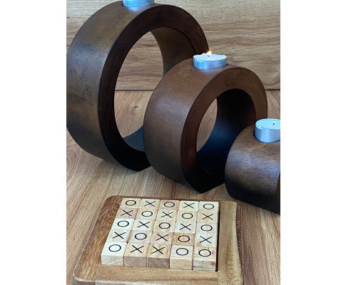 Candle holder set of 3 concentric wooden designed stye