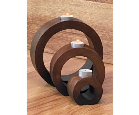 Candle holder set of 3 concentric wooden designed stye