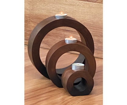 Candle holder set of 3 concentric wooden designed stye