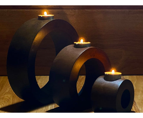 Candle holder set of 3 concentric wooden designed stye