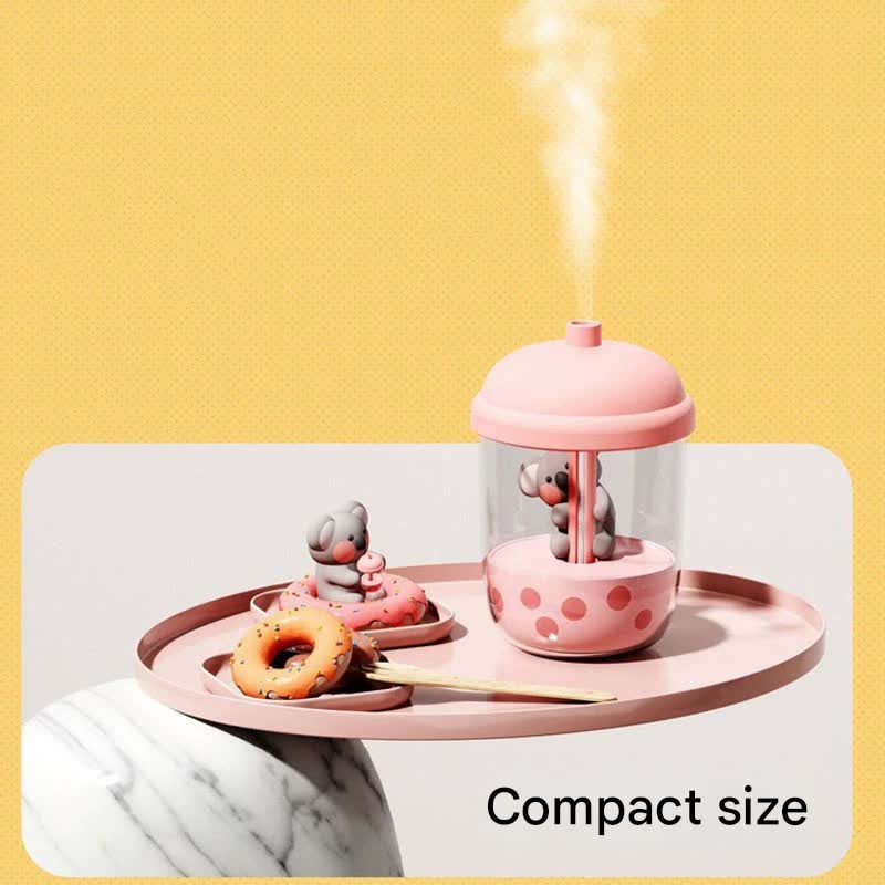 Adorable Koala Milk Tea Cup Humidifier - 450ml USB Air Diffuser with Dual Mist Modes(Cheese Strawberry)