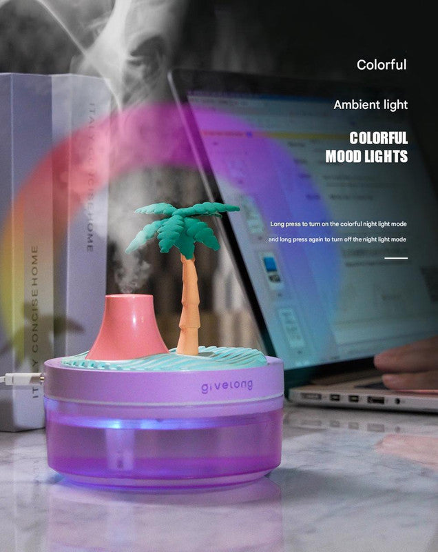 Landscape USB Humidifier with 7-Option Night Light - 320ml, Quiet Operation & Auto Shut-Off(Cherry Blossom Tree)